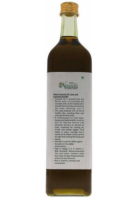 Farm Naturelle 100% Pure Extra Virgin Avocado Oil Is Pressed From The Fleshy Pulp Surrounding Seed Fssai Approved .(1000 Ml) Apricot Glass Bottle (1000