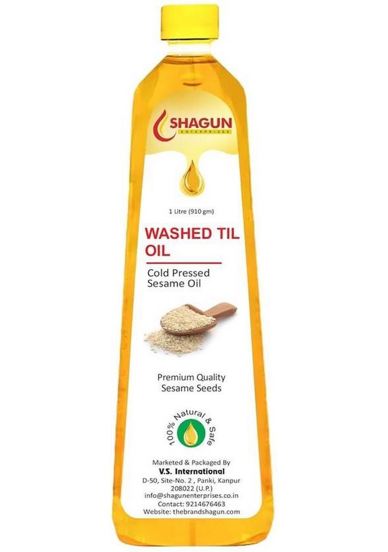 Shagun Cold Pressed Sesame Oil | 100% Pure Gingelly Washed Til 1 Litre Plastic Bottle (1 L)