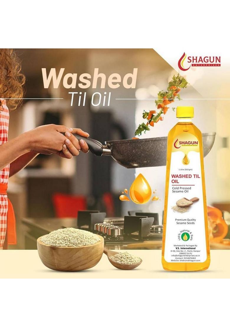 Shagun Cold Pressed Sesame Oil | 100% Pure Gingelly Washed Til 1 Litre Plastic Bottle (1 L)