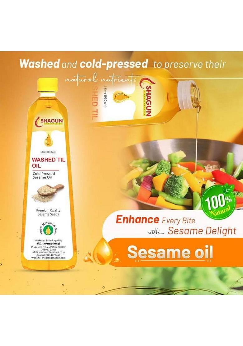 Shagun Cold Pressed Sesame Oil | 100% Pure Gingelly Washed Til 1 Litre Plastic Bottle (1 L)