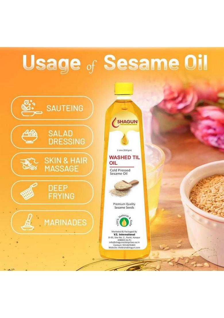 Shagun Cold Pressed Sesame Oil | 100% Pure Gingelly Washed Til 1 Litre Plastic Bottle (1 L)