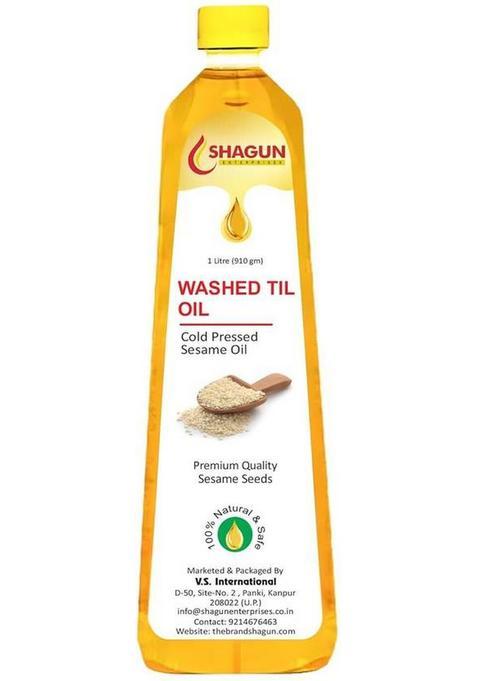 Shagun Cold Pressed Sesame Oil | 100% Pure Gingelly Washed Til 1 Litre Plastic Bottle (1 L)