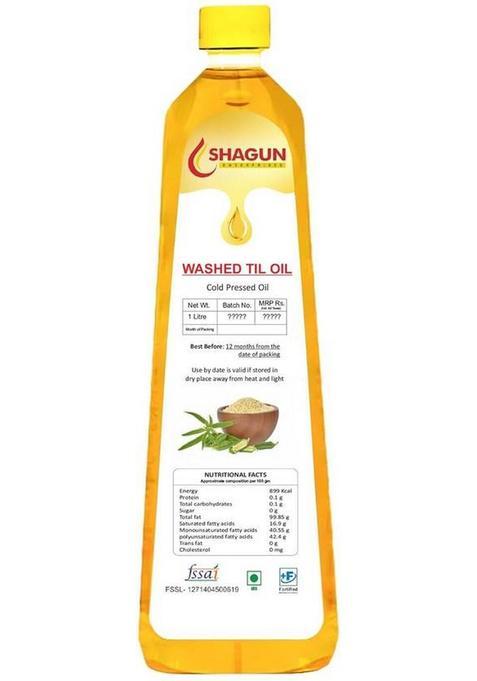 Shagun Cold Pressed Sesame Oil | 100% Pure Gingelly Washed Til 1 Litre Plastic Bottle (1 L)