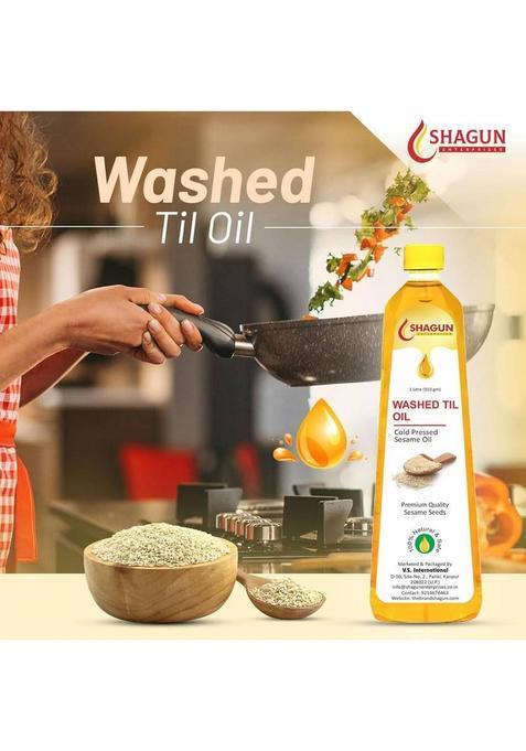 Shagun Cold Pressed Sesame Oil | 100% Pure Gingelly Washed Til 1 Litre Plastic Bottle (1 L)