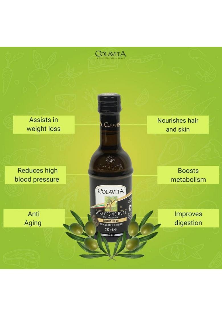 Colavita Premium Selection Cold Production Italian Extra Virgin Olive Oil Glass Bottle (250 Ml)