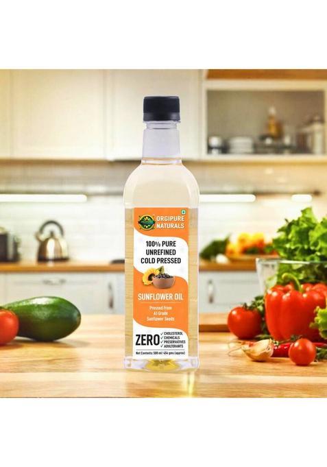 Orgipure Naturals 500Ml Unrefined Pure And Natural Cold-Pressed Sunflower Oil Pet Bottle (500 Ml)