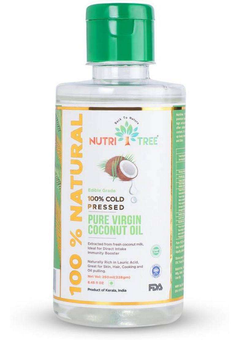 Nutritree 100% Natural Pure Virgin Coconut Oil, Cold Pressed Oil Pet Bottle (250 Ml) - Indya