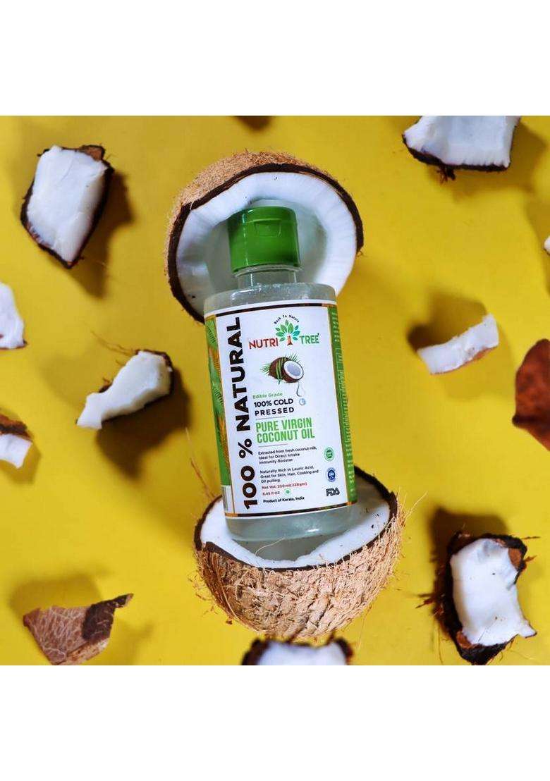 Nutritree 100% Natural Pure Virgin Coconut Oil, Cold Pressed Oil Pet Bottle (250 Ml) - Indya
