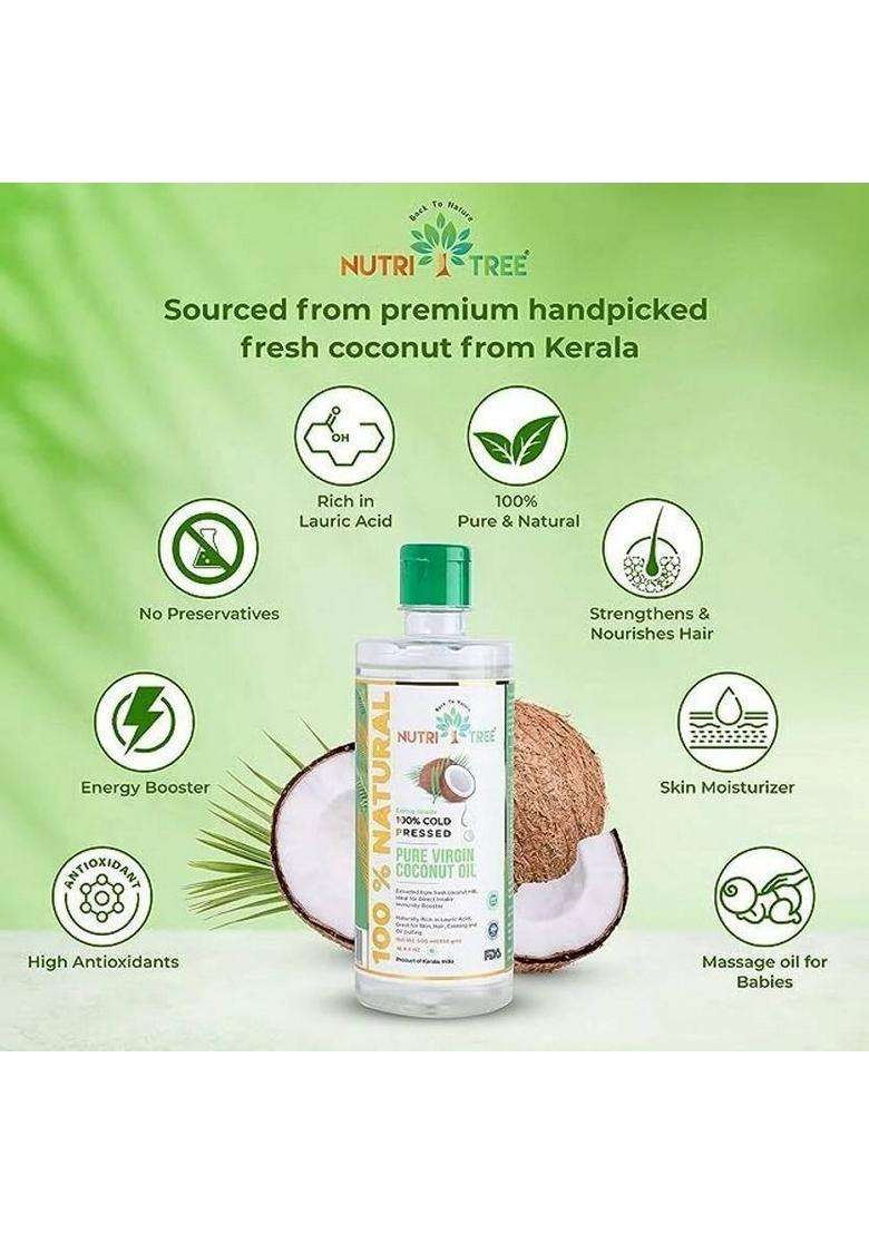 Nutritree 100% Natural Pure Virgin Coconut Oil, Cold Pressed Oil Pet Bottle (250 Ml) - Indya
