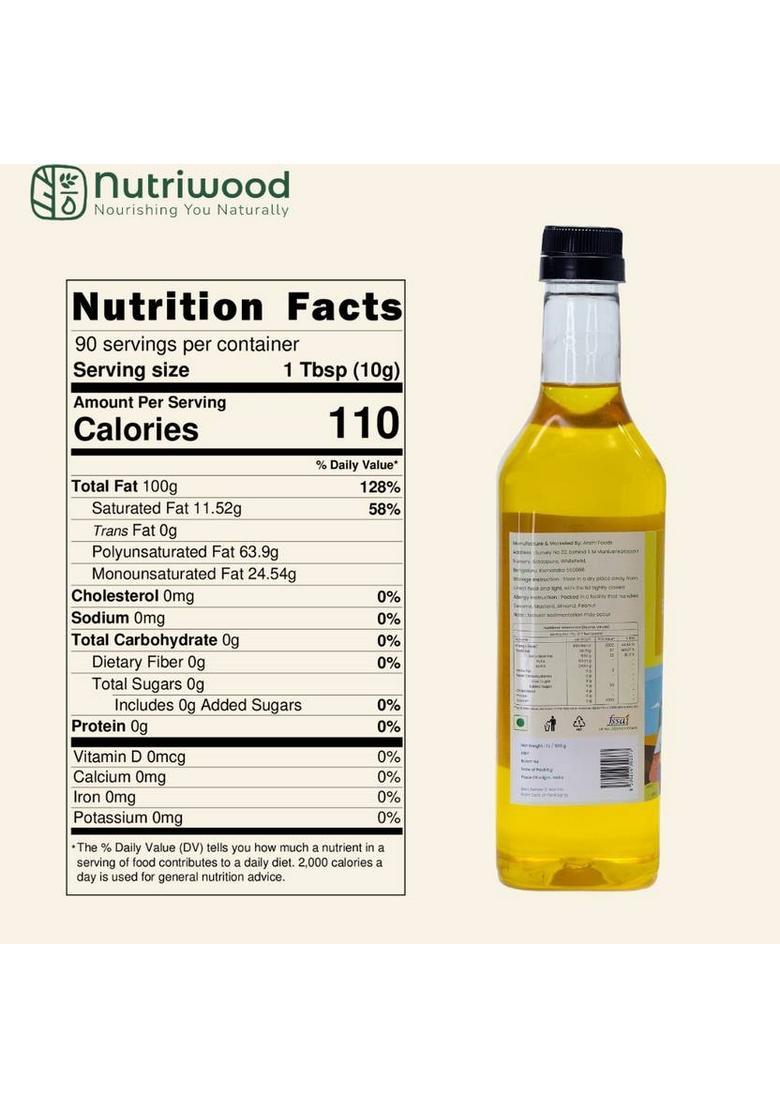Nutriwood Wood Pressed Sunflower Oil | Kolhu/Kacchi Ghani/Chekku Pet Bottle (1 L)