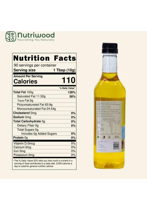 Nutriwood Wood Pressed Sunflower Oil | Kolhu/Kacchi Ghani/Chekku Pet Bottle (1 L)