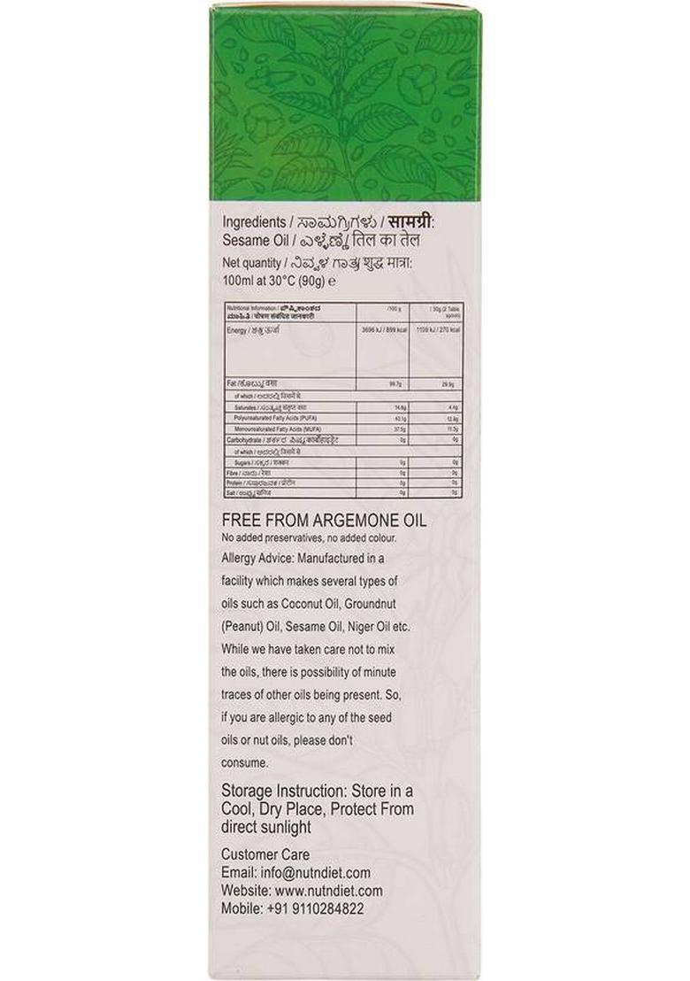 Nutndiet Cold Pressed Sesame Oil, Heart Healthy Edible Til Ka Tel For Cooking And Massage Oil Glass Bottle (100 Ml)