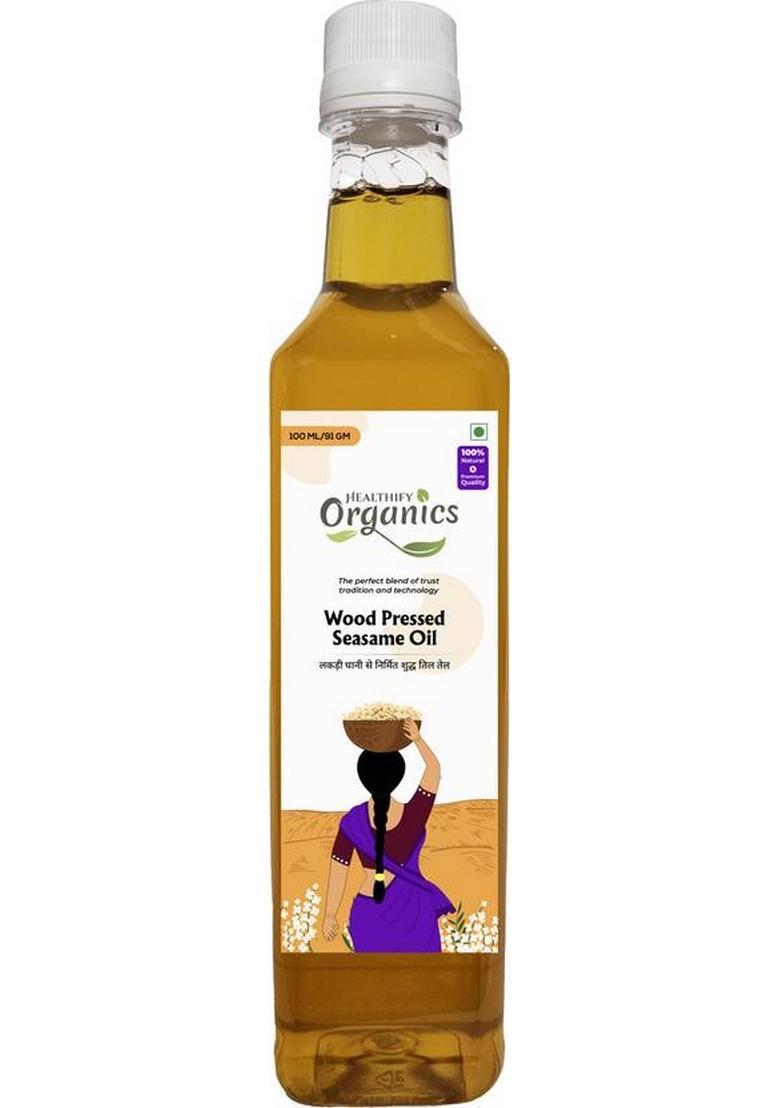 Healthify Organics Wood Pressed Black Sesame Oil Kacchi Ghani,Plastic Bottle Plastic (100 Ml)