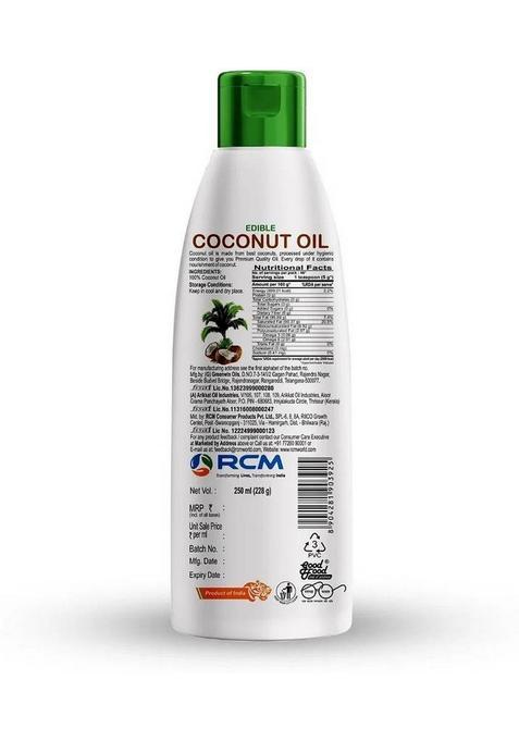 Rcm Edible Coconut Oil 100% Pure Plastic Bottle (250 Ml)
