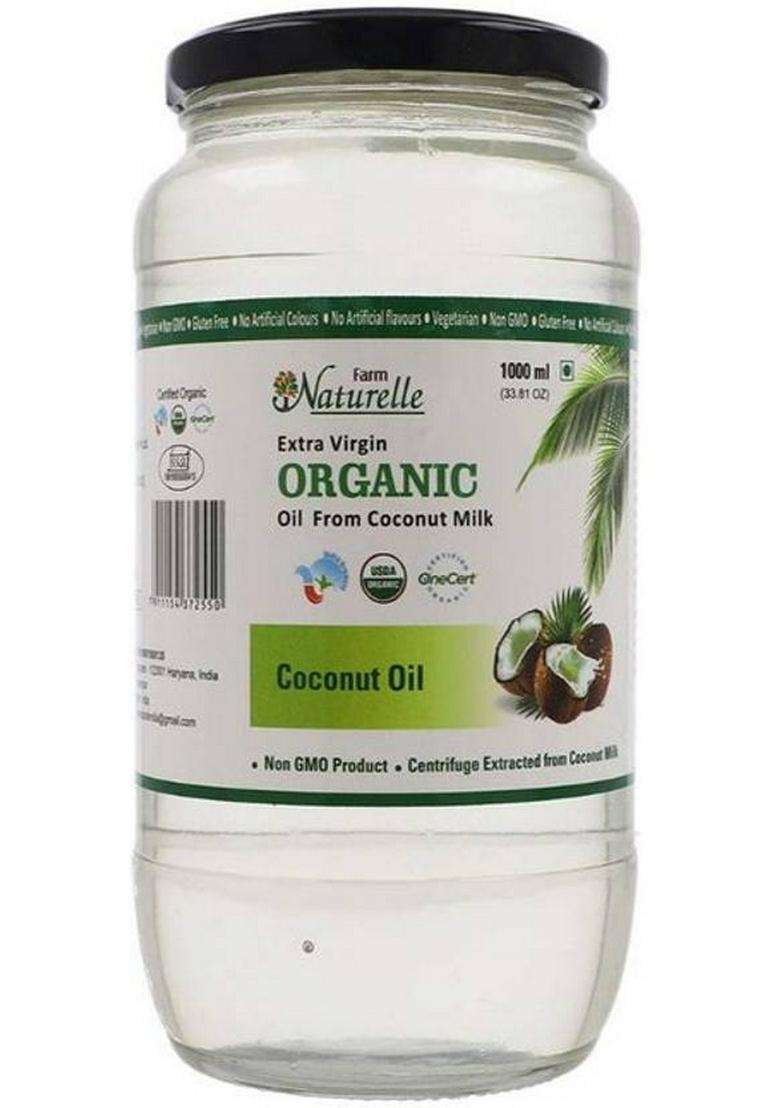 Farm Naturelle 100 % Pure Organic Extra-Virgin Cold Pressed Coconut Oil (Glass Bottle - 1000 Ml) Plastic (1000 - Indya