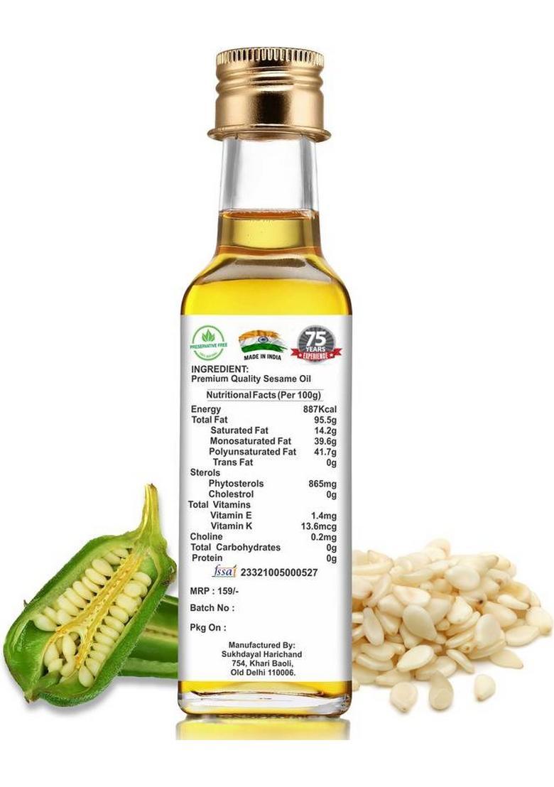Vediqure Sesame Oil | 100% Pure Natural Cold Pressed Edible Til Ka Tel 100Ml Glass Bottle (100 Ml)