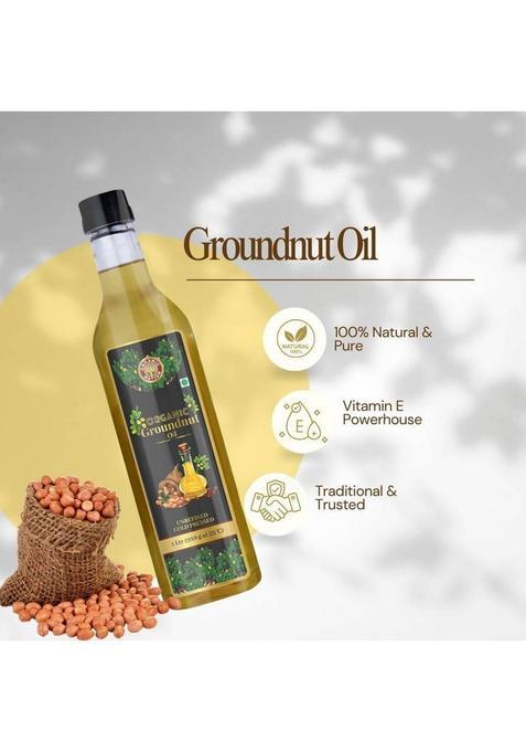 Organic Nation Cold Pressed Groundnut Oil | Pure, Unrefined Wood Plastic Bottle (1 L)