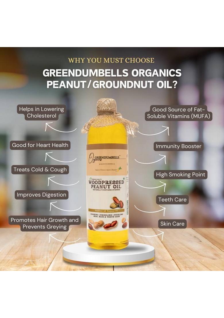 Greendumbells Organics Wood Pressed Groundnut Oil 500Ml | Peanut For Cooking Edible Plastic Bottle (500 Ml)