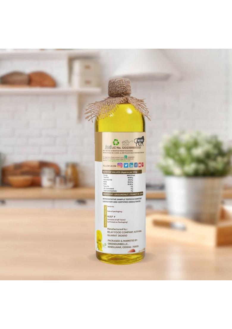 Greendumbells Organics Wood Pressed Groundnut Oil 500Ml | Peanut For Cooking Edible Plastic Bottle (500 Ml)