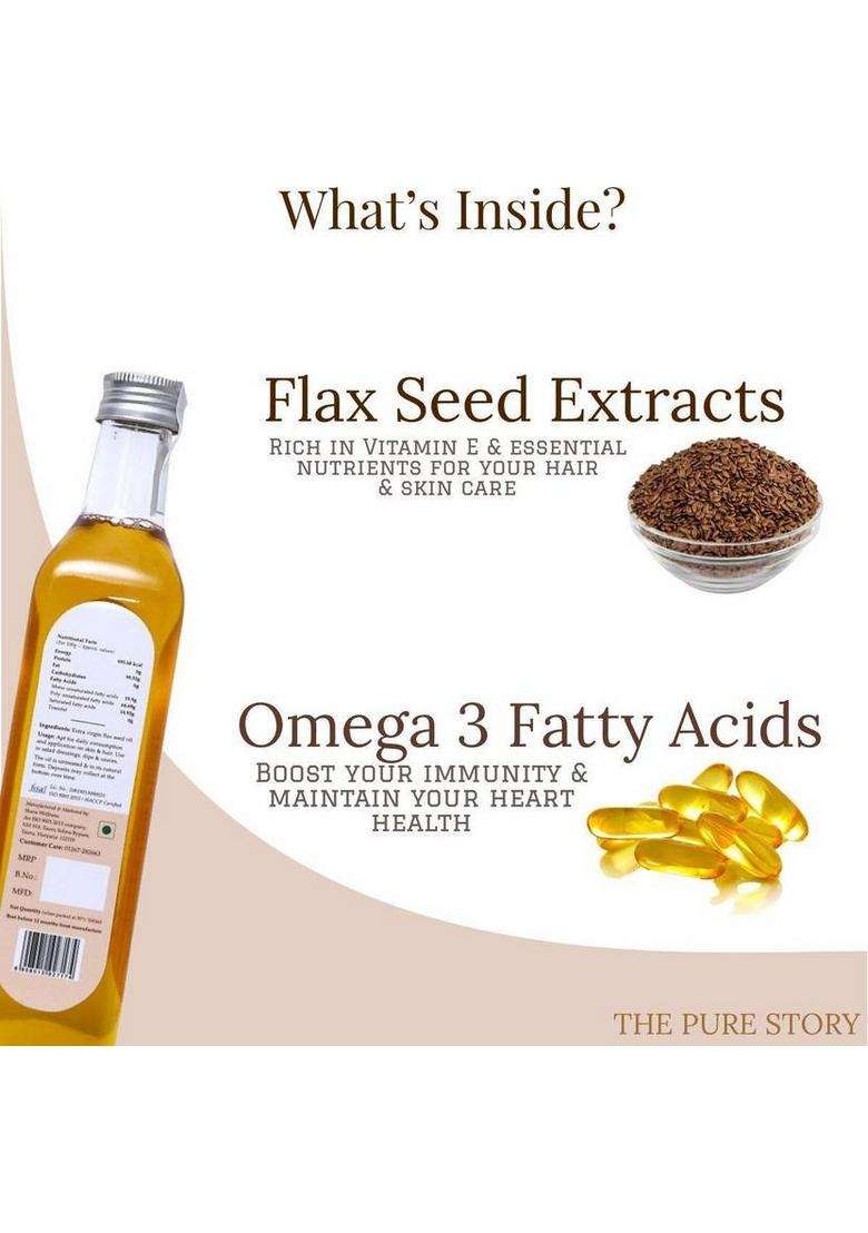 The Pure Story 100% Cold Pressed Flaxseed Oil Glass Bottle (250 Ml) - Indya