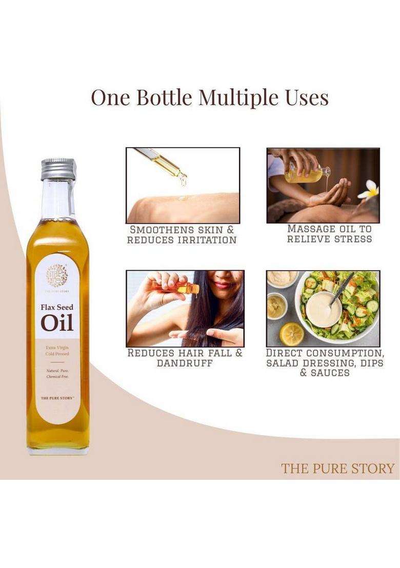 The Pure Story 100% Cold Pressed Flaxseed Oil Glass Bottle (250 Ml) - Indya
