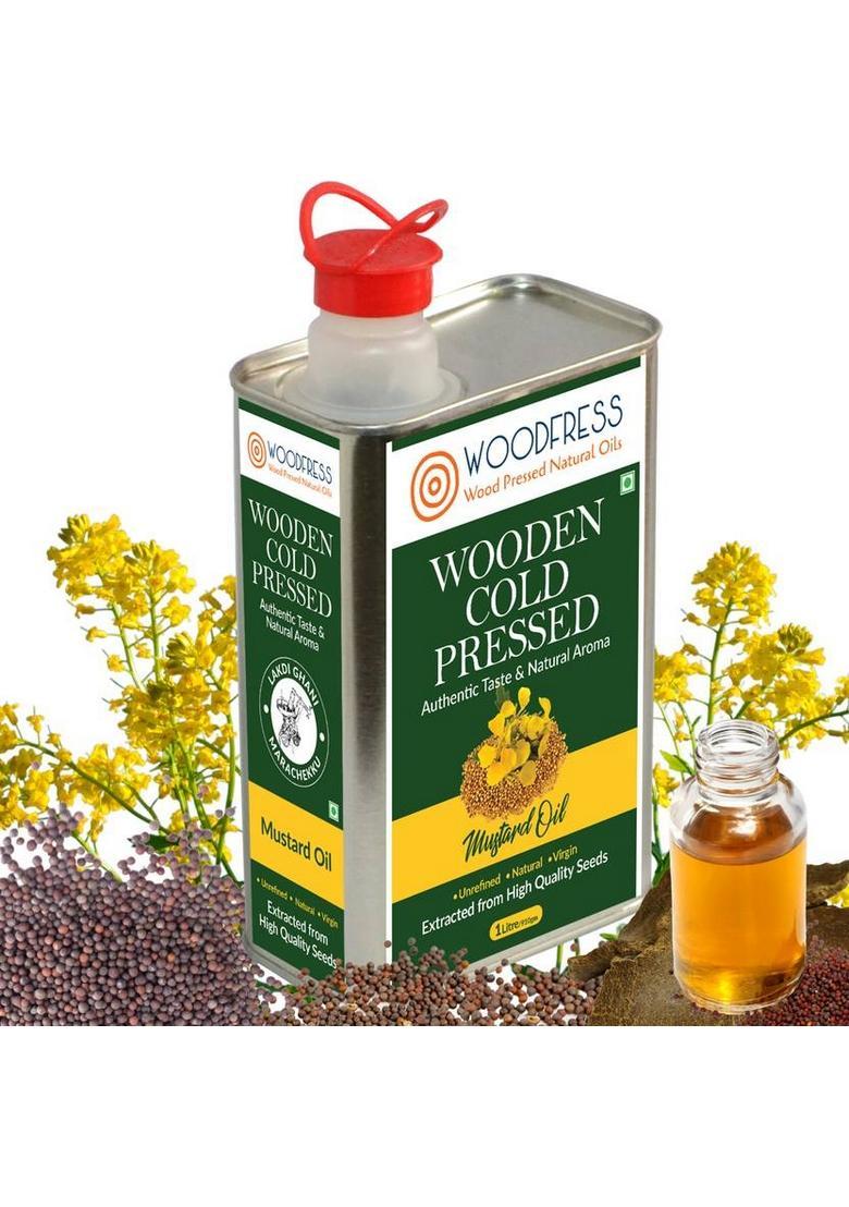 Woodfress Wooden Cold Pressed Mustard Oil 1L (Sarson Ka Tel / Wood Lakdi Ghani) Tin (1 L)