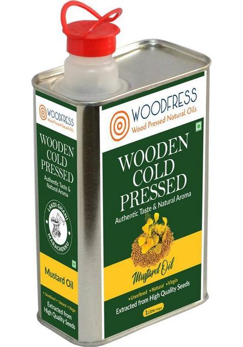 Woodfress Wooden Cold Pressed Mustard Oil 1L (Sarson Ka Tel / Wood Lakdi Ghani) Tin (1 L)