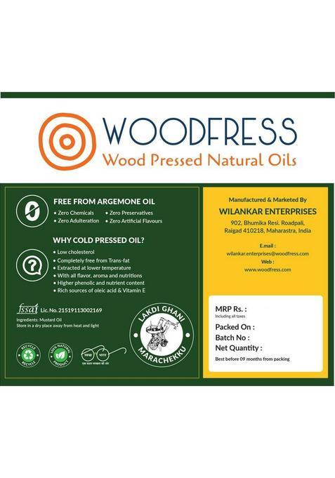 Woodfress Wooden Cold Pressed Mustard Oil 1L (Sarson Ka Tel / Wood Lakdi Ghani) Tin (1 L)