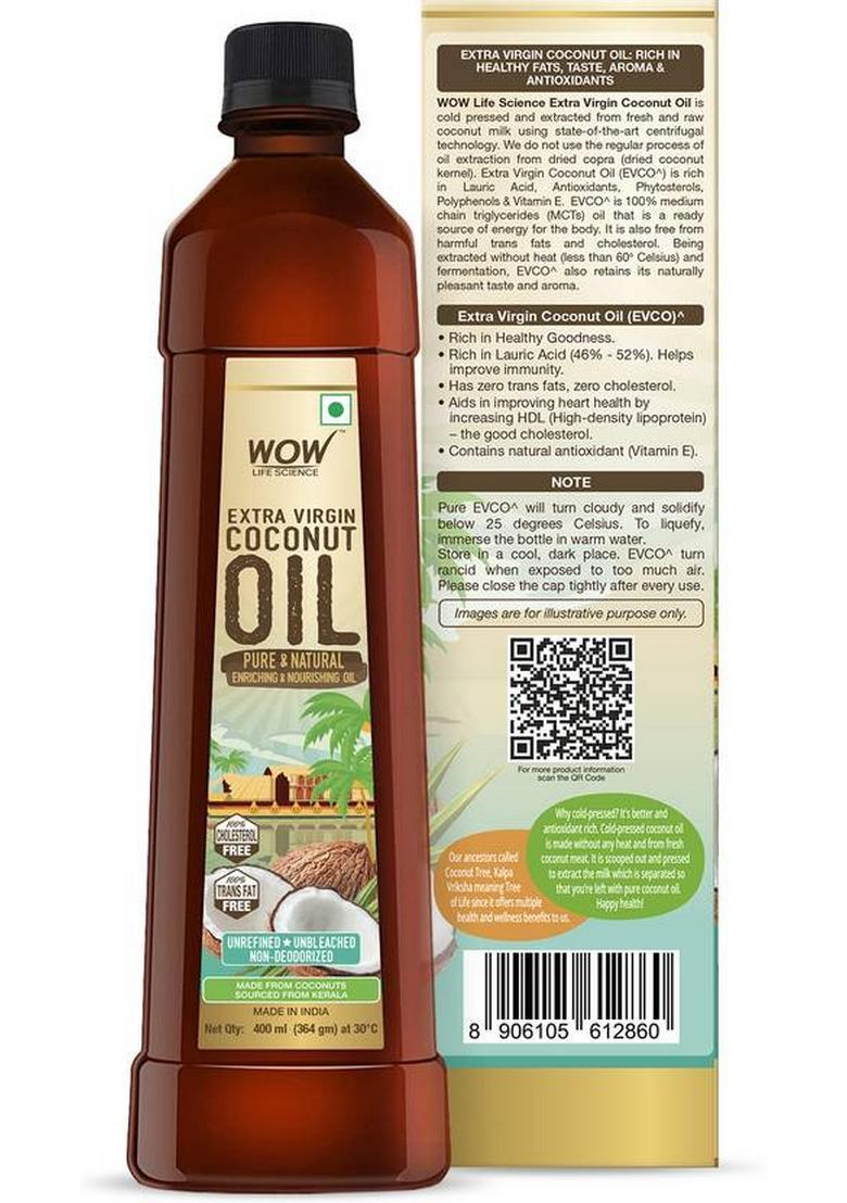 Wow Life Science Extra Virgin For Skin, Hair And Cooking Coconut Oil Plastic Bottle (400 Ml)