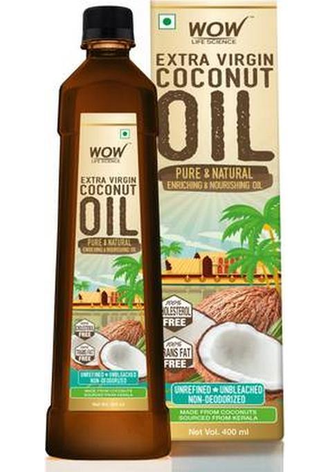 Wow Life Science Extra Virgin For Skin, Hair And Cooking Coconut Oil Plastic Bottle (400 Ml)