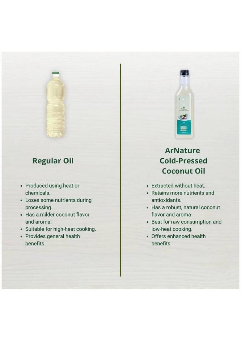 Arnature Cold Pressed Coconut Oil Natural & Edible | For Skin, Cooking Hair Care Plastic Bottle (1 L)