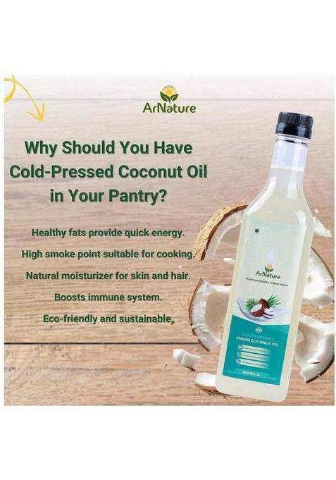 Arnature Cold Pressed Coconut Oil Natural & Edible | For Skin, Cooking Hair Care Plastic Bottle (1 L)