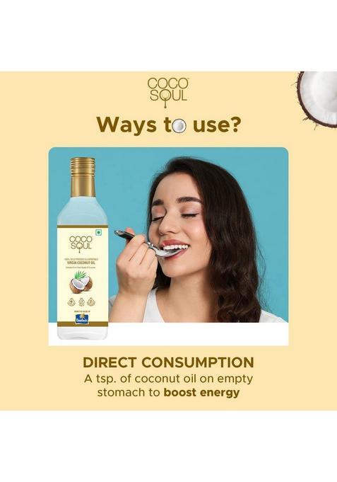 Coco Soul Cold Pressed Coconut Oil, 100% Unrefined, Natural & Edible, Zero Trans Fat Oil Pet Bottle (1 L)