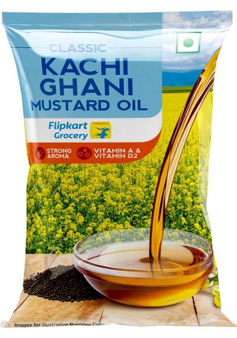 Classic Kachi Ghani Mustard Oil Pouch By Flipkart Grocery (1 L)