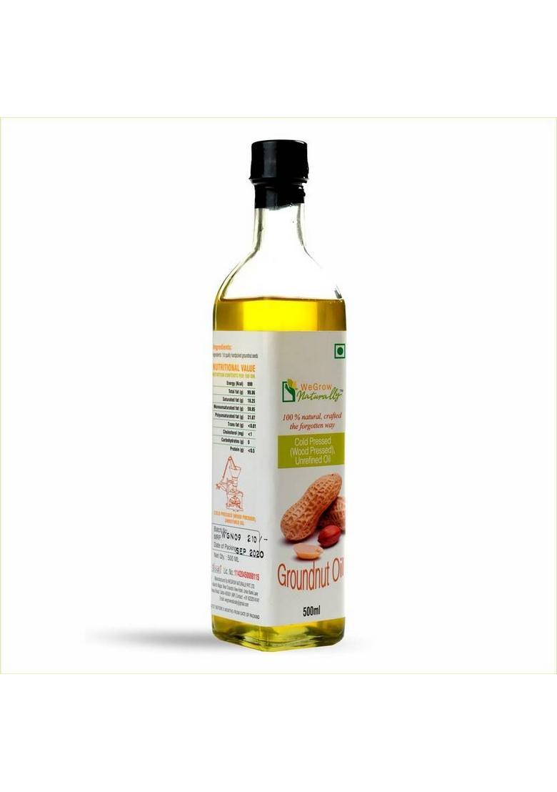 Wegrow Naturally Cold Pressed Groundnut Oil (500 Ml) We Grow Glass Bottle