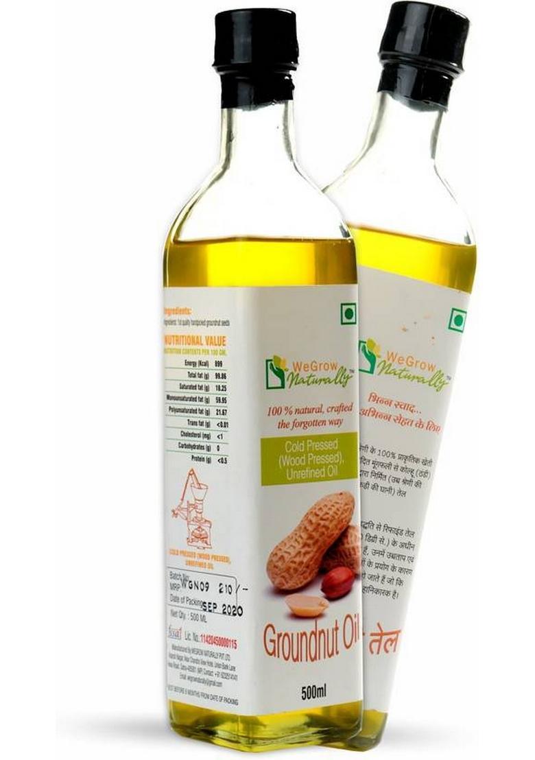 Wegrow Naturally Cold Pressed Groundnut Oil (500 Ml) We Grow Glass Bottle