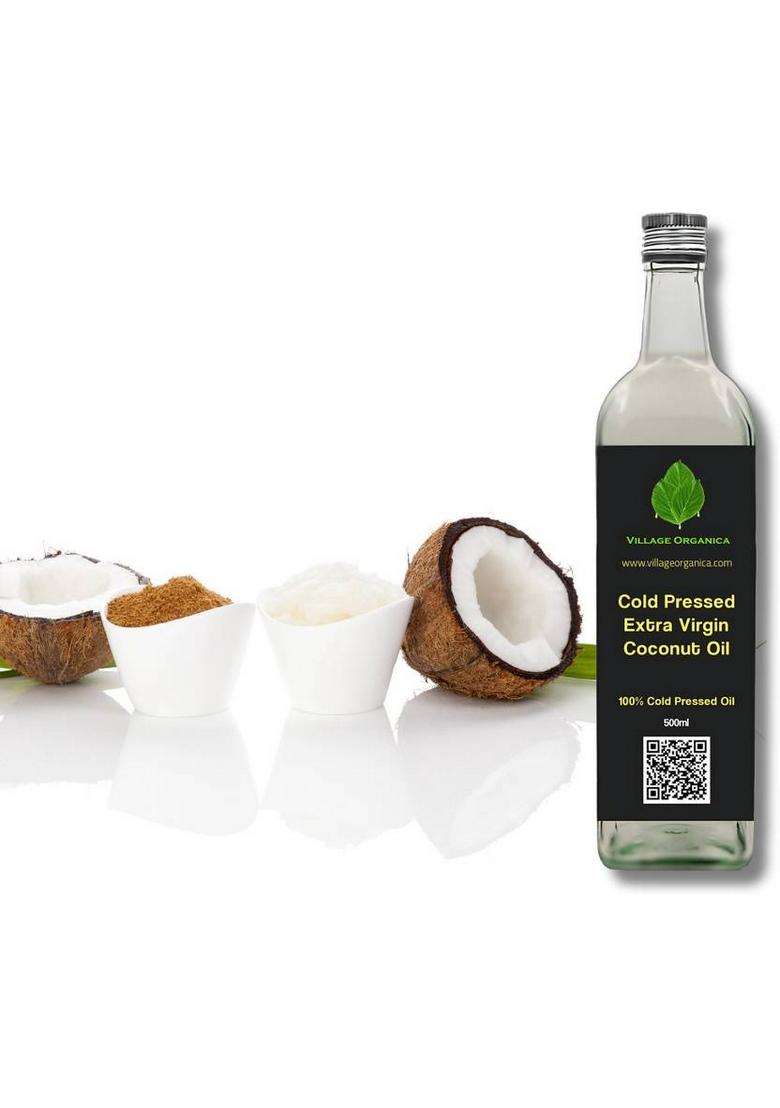 Village Organica Organic, Cold Pressed Extra Virgin Coconut Oil Glass Bottle (500 Ml) - Indya