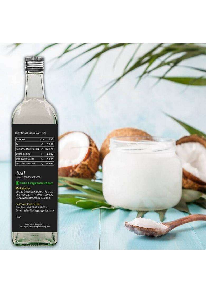 Village Organica Organic, Cold Pressed Extra Virgin Coconut Oil Glass Bottle (500 Ml) - Indya