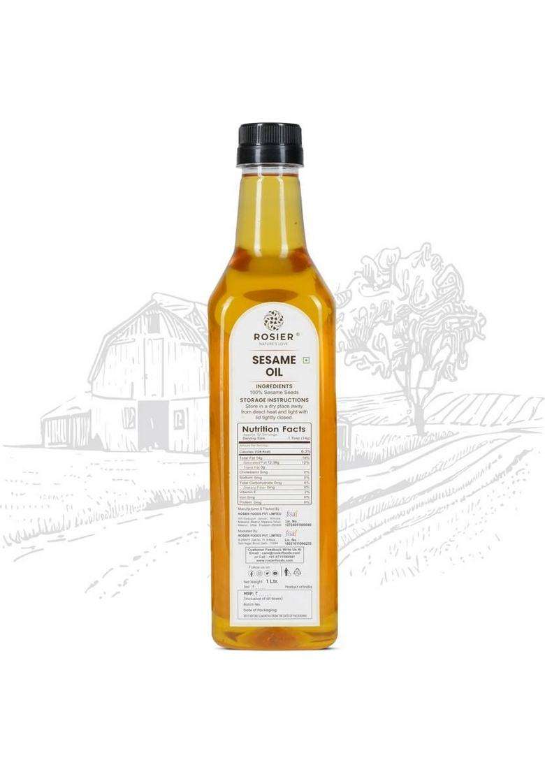 Rosier Wood Pressed Organic Sesame Oil 1Ltr Pure, Natural & Healthy Pet Bottle (1 L) - Indya