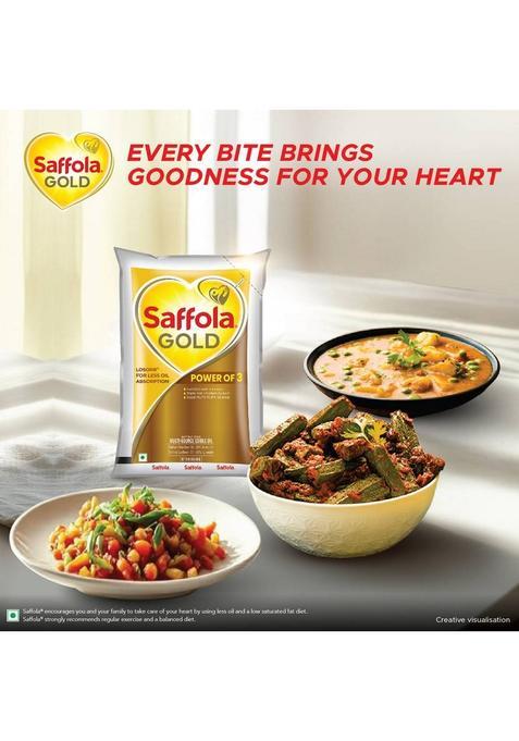 Saffola Gold Sunflower & Rice Bran Refined Oil | For Heart Healthy And Delicious Cooking Blended Pouch (910 G)