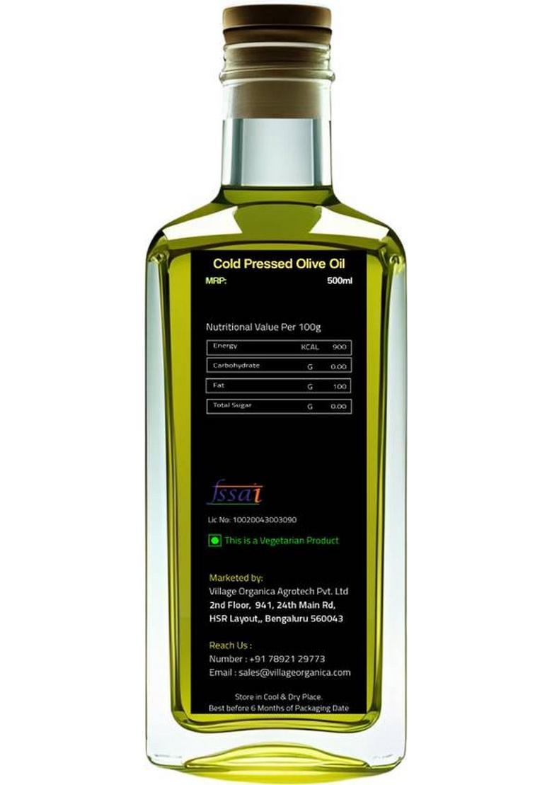Village Organica Extra Virgin Olive Oil | Cold Pressed Glass Bottle (500 Ml)