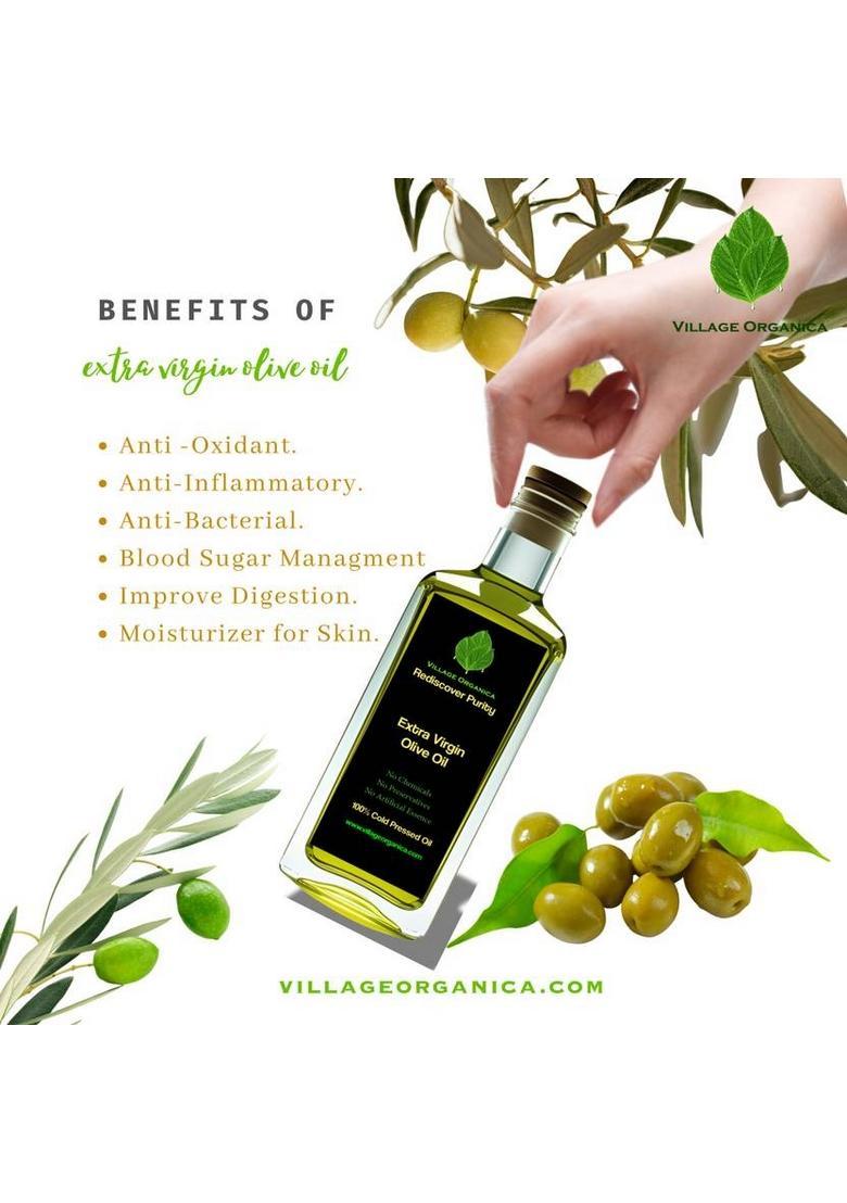 Village Organica Extra Virgin Olive Oil | Cold Pressed Glass Bottle (500 Ml)