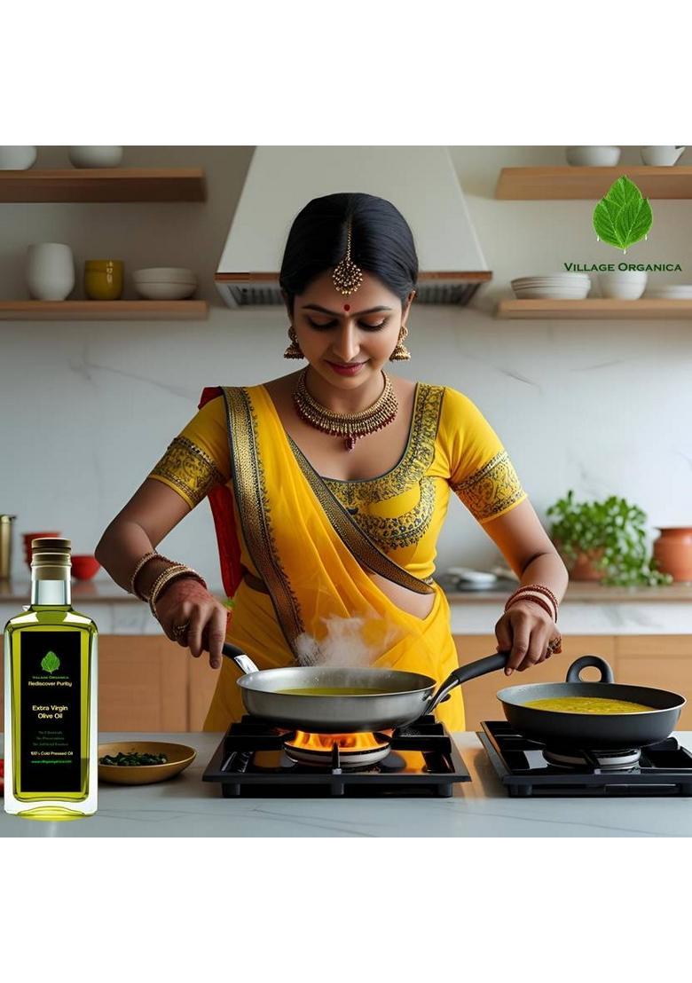 Village Organica Extra Virgin Olive Oil | Cold Pressed Glass Bottle (500 Ml)