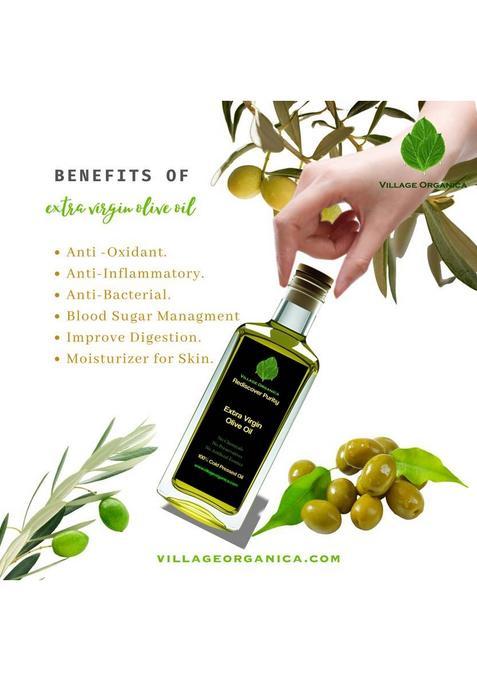 Village Organica Extra Virgin Olive Oil | Cold Pressed Glass Bottle (500 Ml)