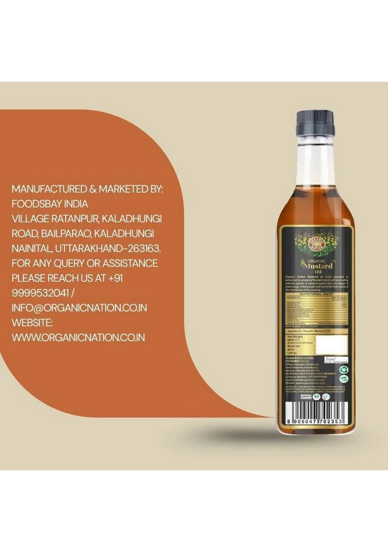 Organic Nation Kachi Ghani Mustard Oil Plastic Bottle (1 L)