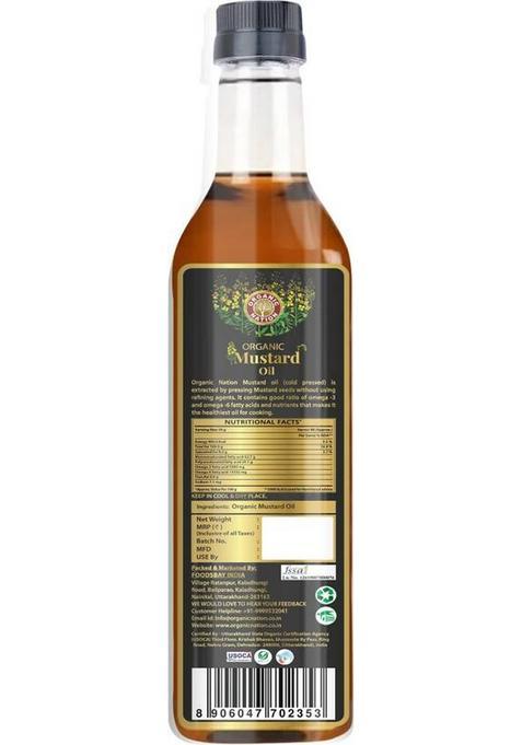 Organic Nation Kachi Ghani Mustard Oil Plastic Bottle (1 L)