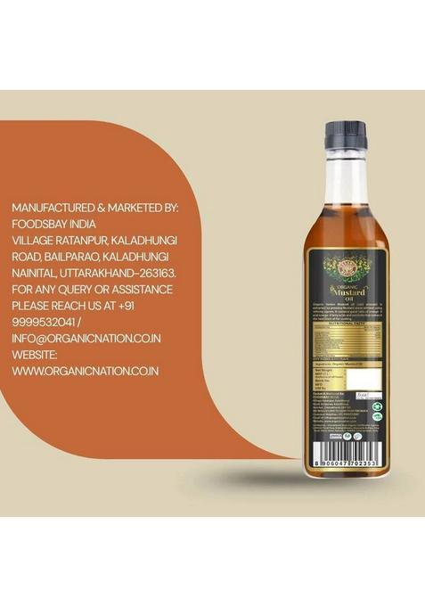 Organic Nation Kachi Ghani Mustard Oil Plastic Bottle (1 L)