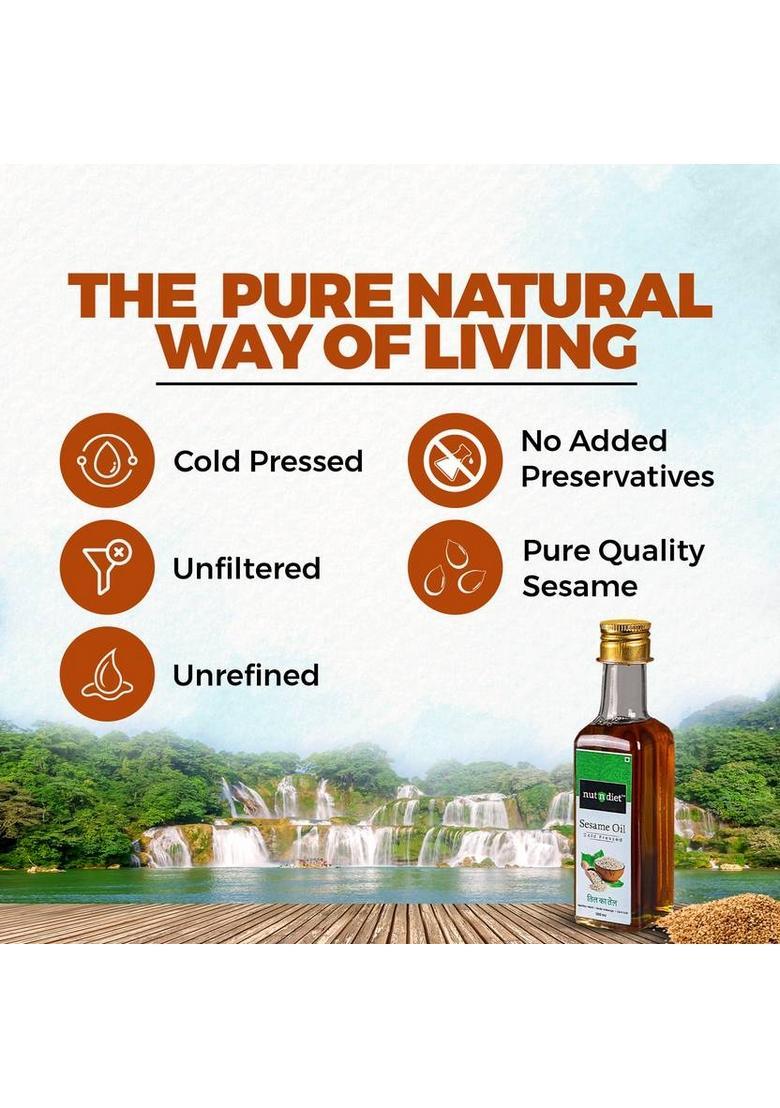Nutndiet Heart Healthy Edible Til Ka Tel For Cooking, Body Massage And Hair Care, Sesame Oil Glass Bottle (100 Ml)