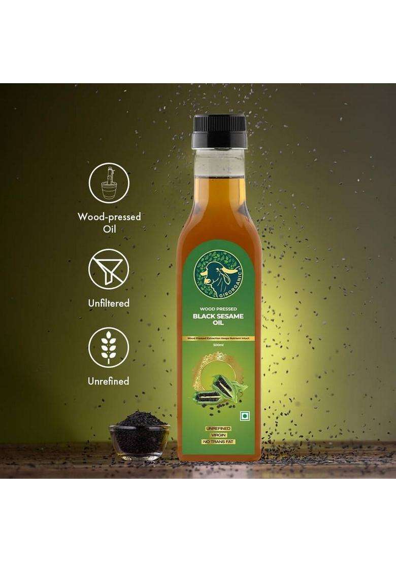 Girorganic Wood Pressed | Unrefined Cold Virgin Natural Black Sesame Oil Pet Bottle (500 Ml) - Indya