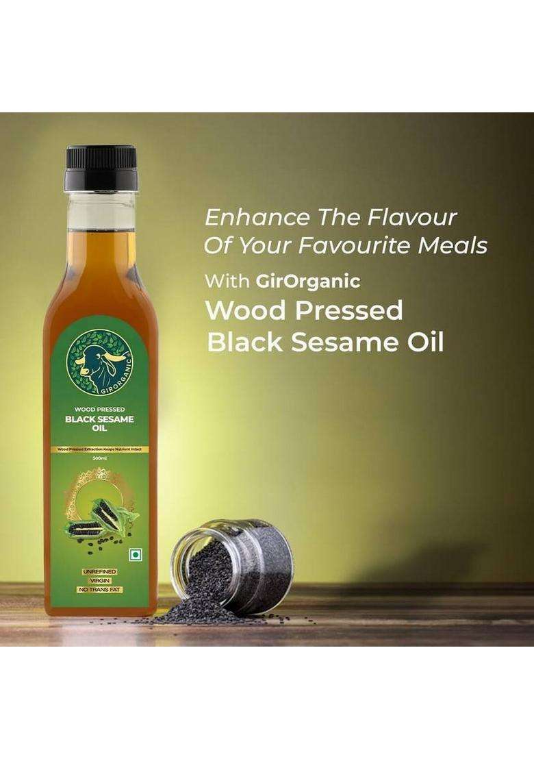 Girorganic Wood Pressed | Unrefined Cold Virgin Natural Black Sesame Oil Pet Bottle (500 Ml) - Indya